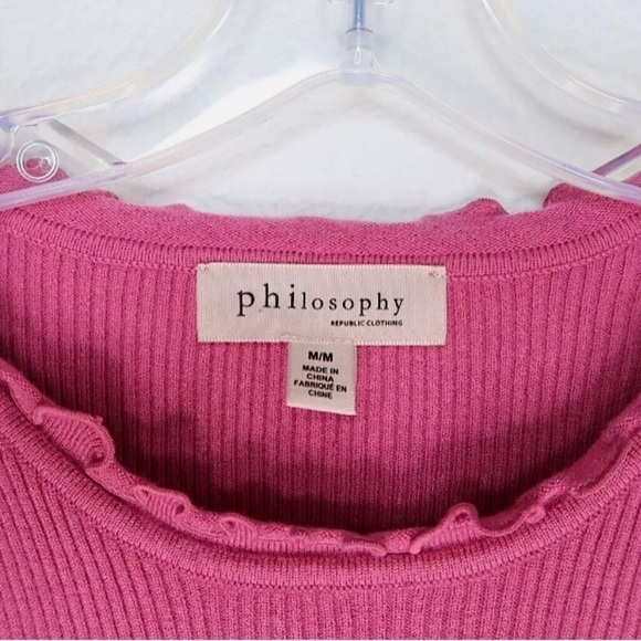 Philosophy Republic Clothing Purple Scalloped 3/4 Sleeves Frills Ribbed Top EUC - Picture 2 of 11